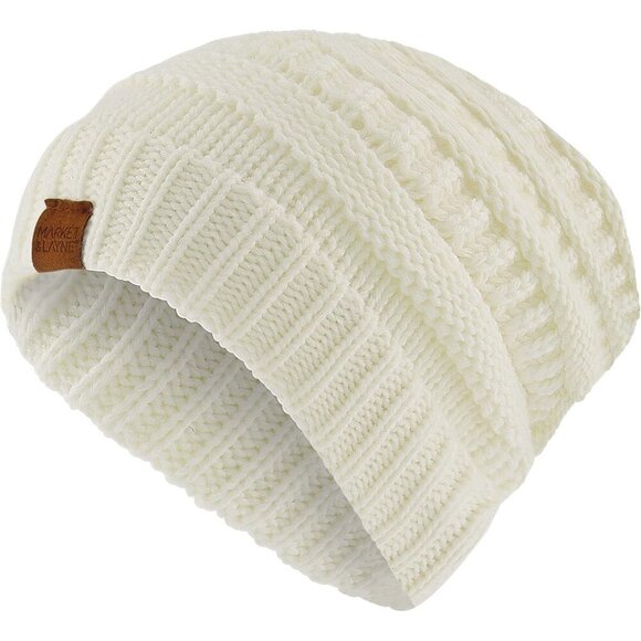 Accessories - Chunky Knit Women's Beanie - Ultra Warm Winter Hat in Ivory, One Size Fits Most